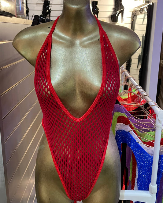 Red net bodysuit